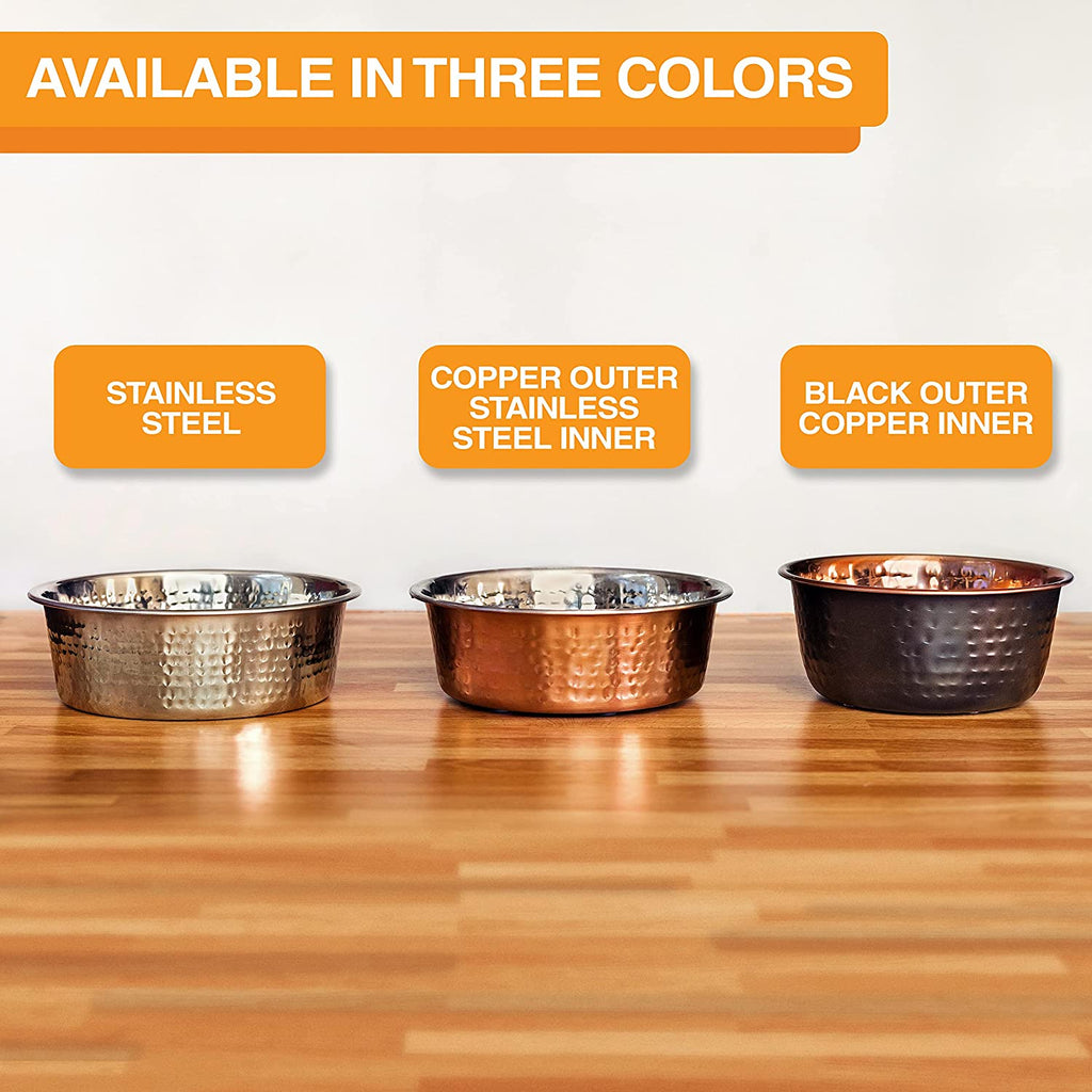 Hammered Decorative Designer Bowls - Luxury Style Premium Dog and Cat Dishes (Medium, Stainless)